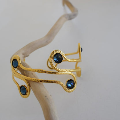 Epidavros Bracelet with crystals, handmade Greek hammered jewelry, available in 18K gold or silver plated.