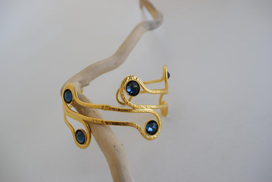 Epidavros Bracelet with Swarovski crystals, handmade Greek hammered jewelry, available in 18K gold or silver plated.