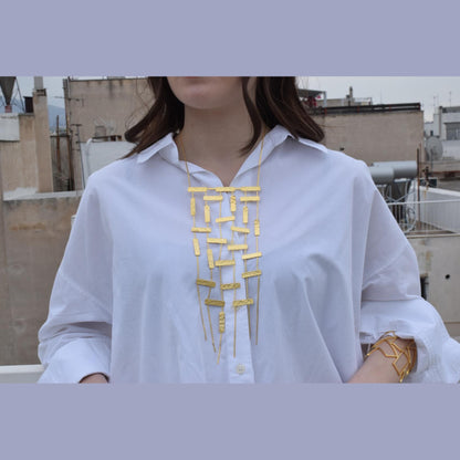 Meteora 2 necklace Greek hammered jewelry 18K gold silver rose gold plated multi-layer statement necklace