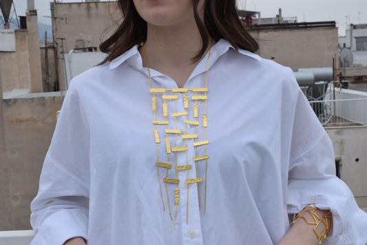 Meteora 2 necklace Greek hammered jewelry 18K gold silver rose gold plated multi-layer statement necklace