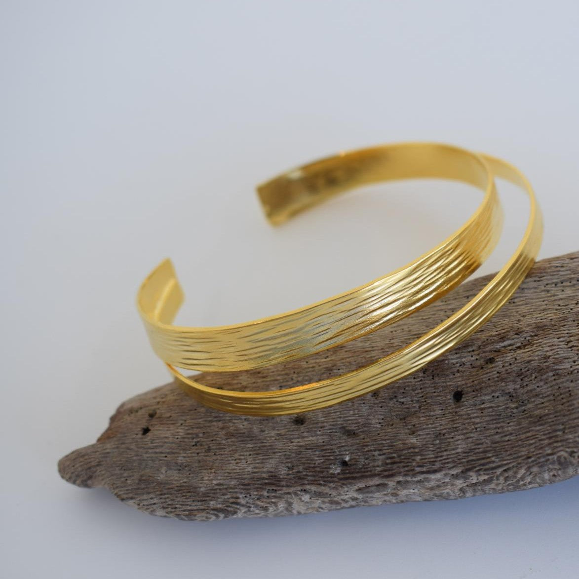 Ionio bracelet, handmade Greek hammered jewelry, available in 18K gold or silver plated.