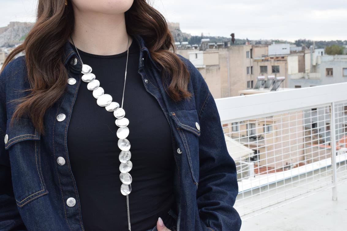 Selini long necklace – Greek hammered jewelry – 18K gold or silver plated, also available in rose gold, hammered moon phases design