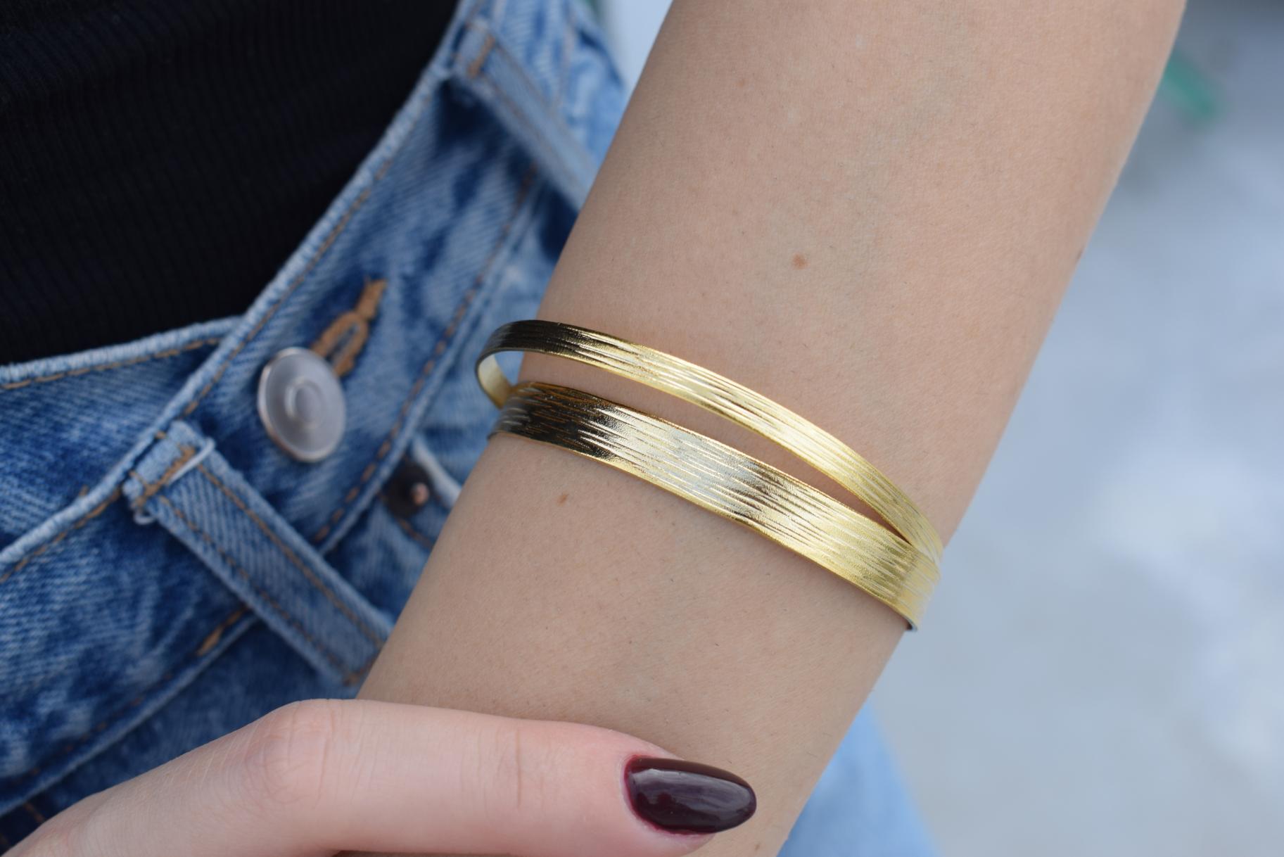 Ionio bracelet, handmade Greek hammered jewelry, available in 18K gold or silver plated.