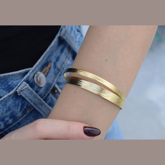Ionio bracelet, handmade Greek hammered jewelry, available in 18K gold or silver plated.