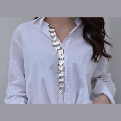 Selini long necklace – Greek hammered jewelry – 18K gold or silver plated, also available in rose gold, hammered moon phases design