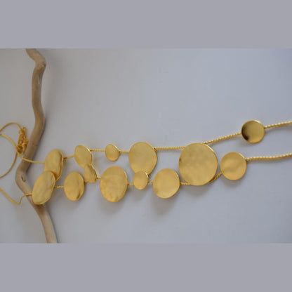 Estia long necklace – Greek hammered jewelry – 18K gold or silver plated, also available in rose gold, hammered circular discs design