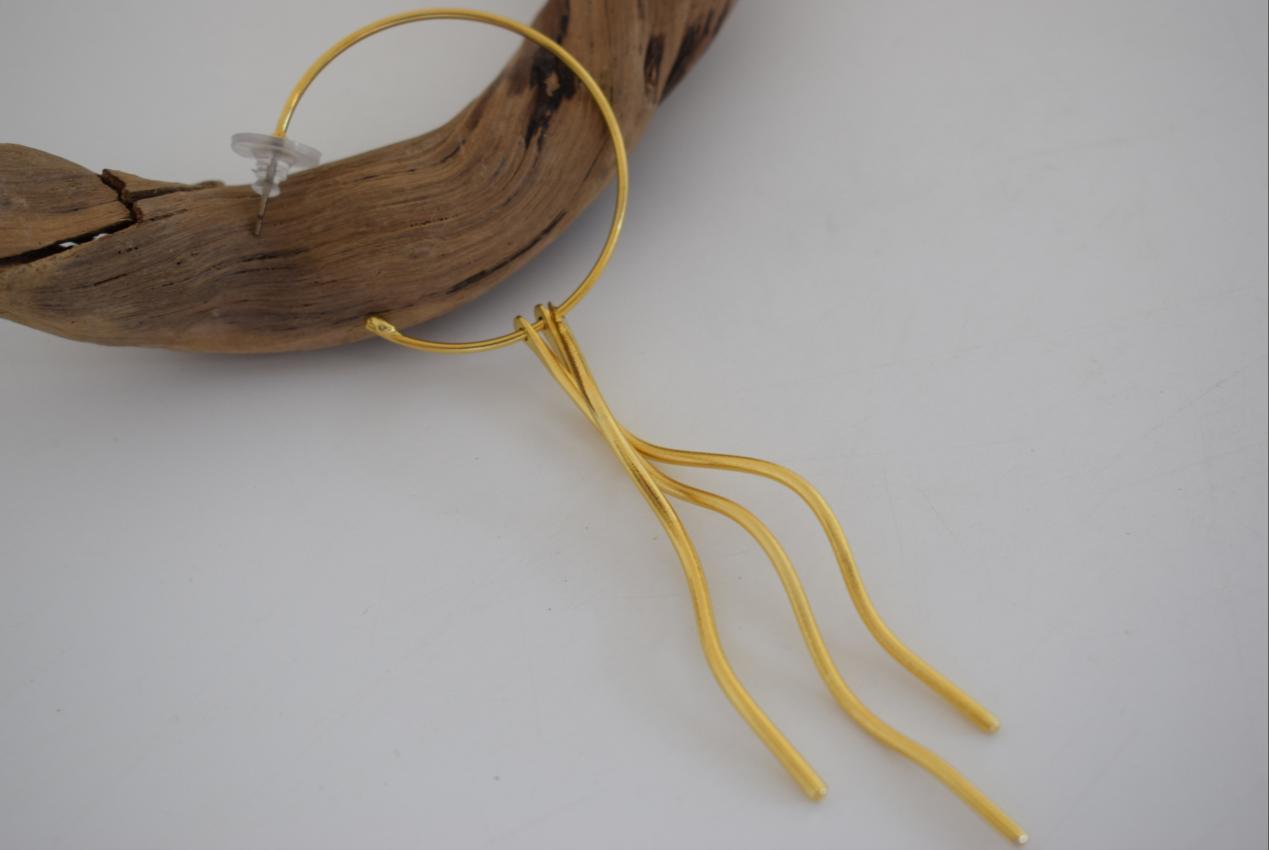 Delphi earrings, handmade Greek hammered jewelry, available in 18K gold or silver plated.