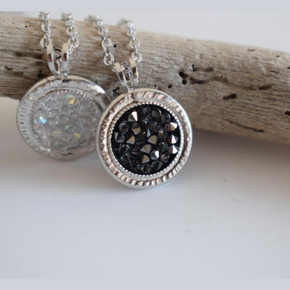 Seleni 2 necklace Greek hammered jewelry 18K gold silver rose gold plated with crystals black turquoise