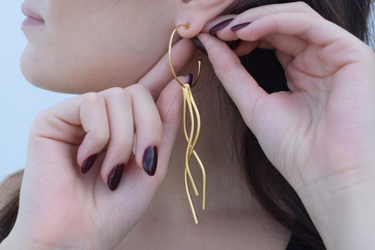 Delphi earrings, handmade Greek hammered jewelry, available in 18K gold or silver plated.