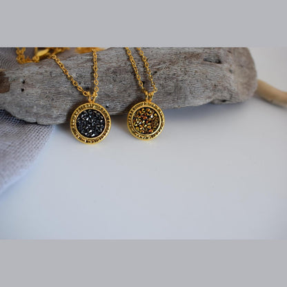 Seleni 2 necklace Greek hammered jewelry 18K gold silver rose gold plated with crystals black turquoise