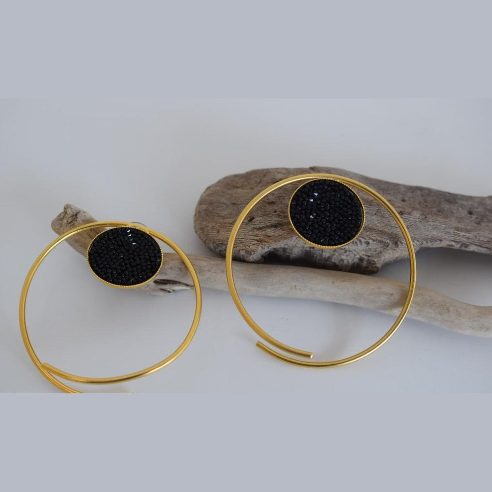 Galaxia earrings with Swarovski crystals, handmade Greek hammered jewelry, available in 18K gold or silver plated.