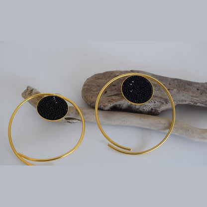 Galaxia earrings with crystals, handmade Greek hammered jewelry, available in 18K gold or silver plated.