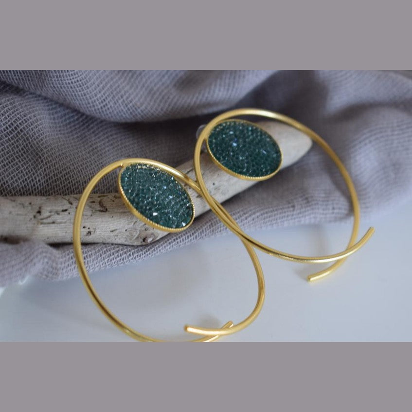 Galaxia earrings with Swarovski crystals, handmade Greek hammered jewelry, available in 18K gold or silver plated.