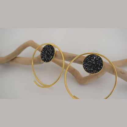 Galaxia earrings with crystals, handmade Greek hammered jewelry, available in 18K gold or silver plated.