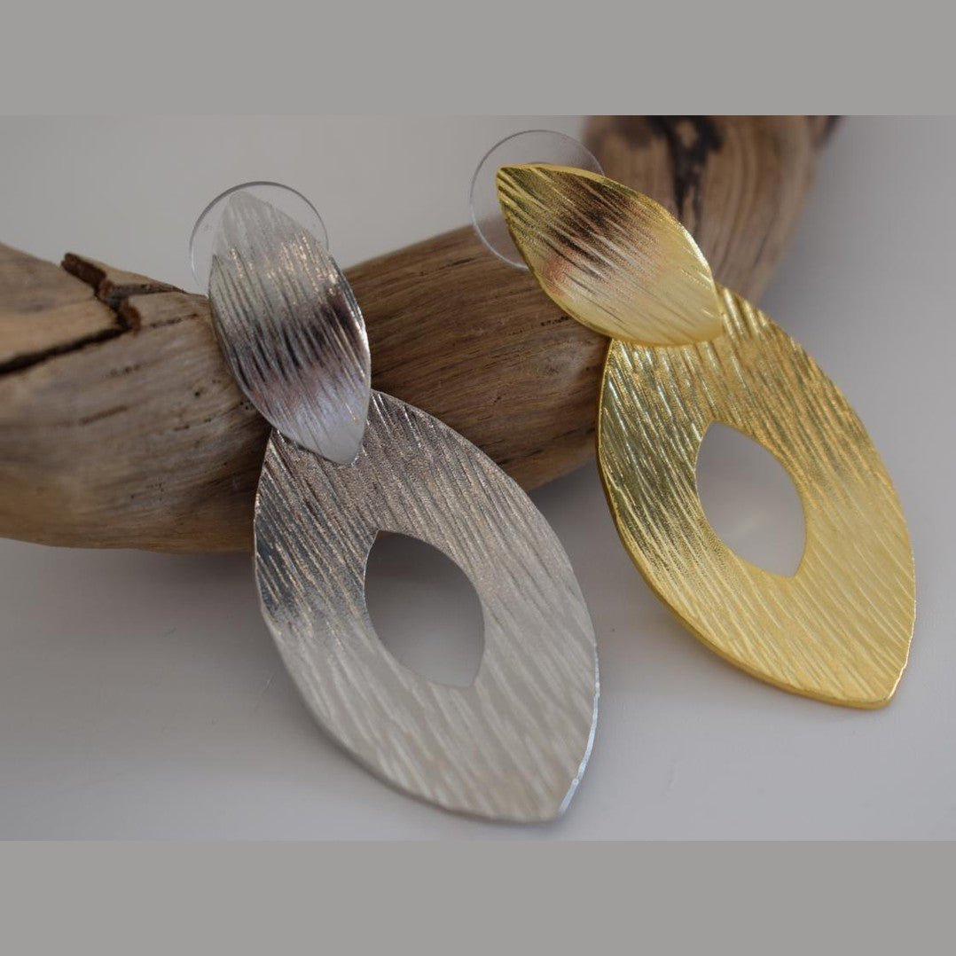 Avgi 3 Earrings – Handmade Greek Hammered Jewelry – 18K Gold or Silver Plated