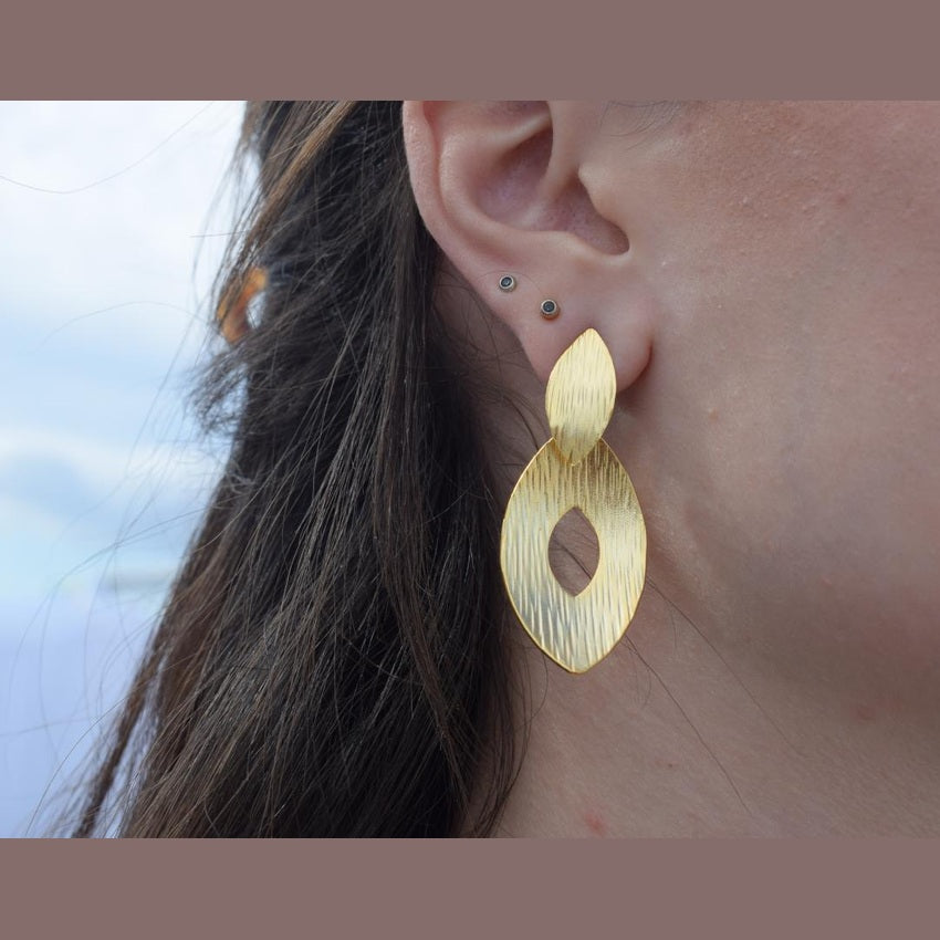 Avgi 3 Earrings – Handmade Greek Hammered Jewelry – 18K Gold or Silver Plated