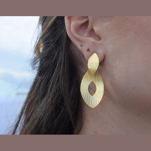 Avgi 3 Earrings – Handmade Greek Hammered Jewelry – 18K Gold or Silver Plated