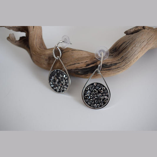 Galaxia3 Earrings, handmade Greek hammered jewelry with Swarovski crystals available in gold and silver plated.