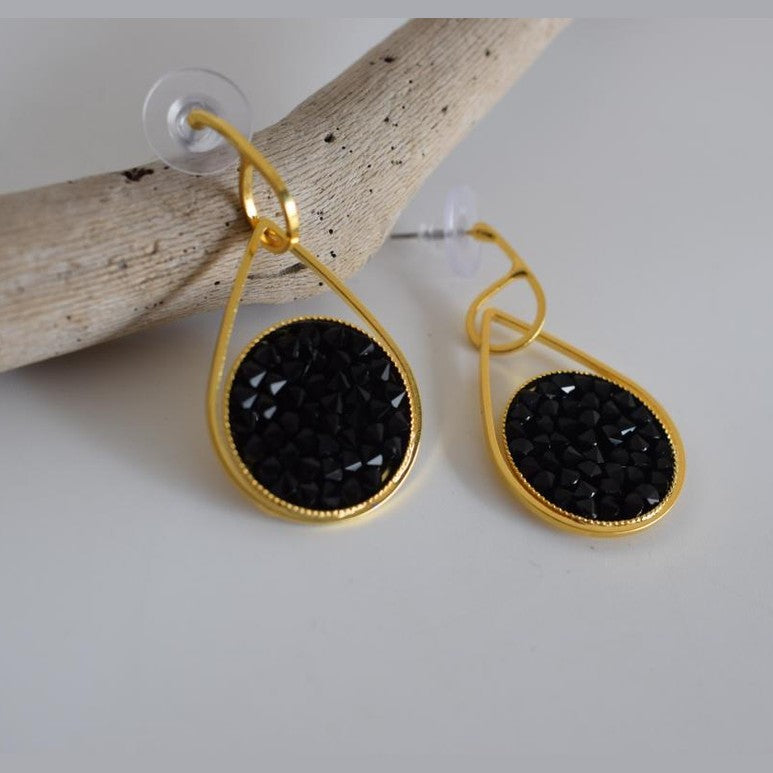 Galaxia3 Earrings, handmade Greek hammered jewelry with Swarovski crystals available in gold and silver plated.