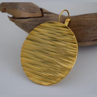 Krateras earrings, Greek hammered jewelry with round textured surface, available in gold and silver plated.