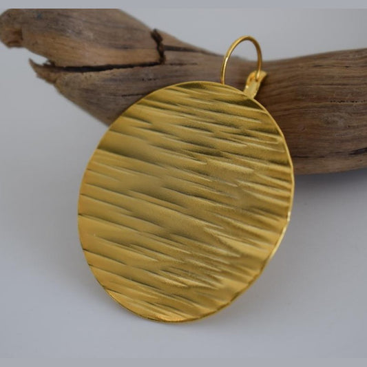 Krateras earrings, Greek hammered jewelry with round textured surface, available in gold and silver plated.