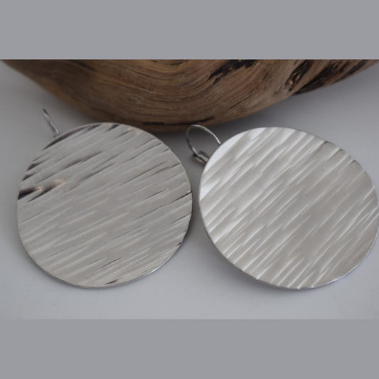 Krateras earrings, Greek hammered jewelry with round textured surface, available in gold and silver plated.