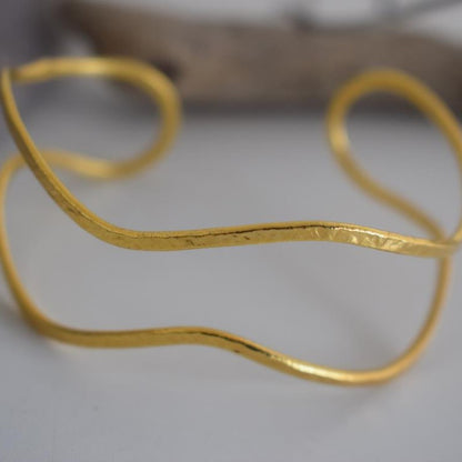 Kyma bracelet – Greek hammered jewelry – 18K gold or silver plated, also available in rose gold, hammered wavy cuff design