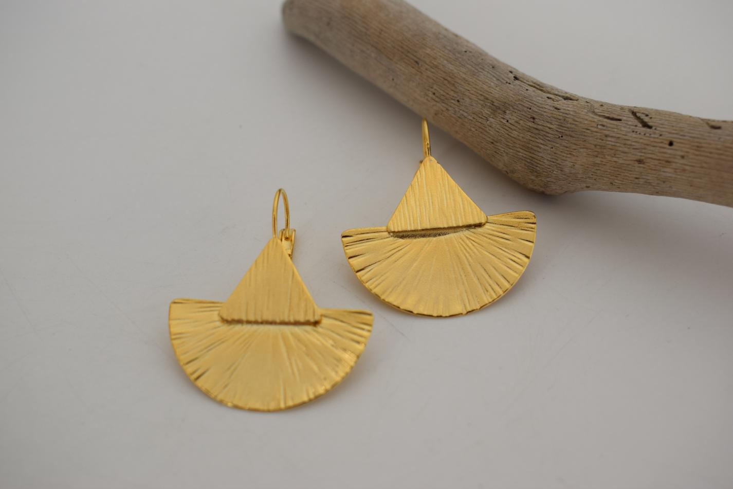 Dory Earrings, handmade Greek hammered jewelry available in gold and silver plated.