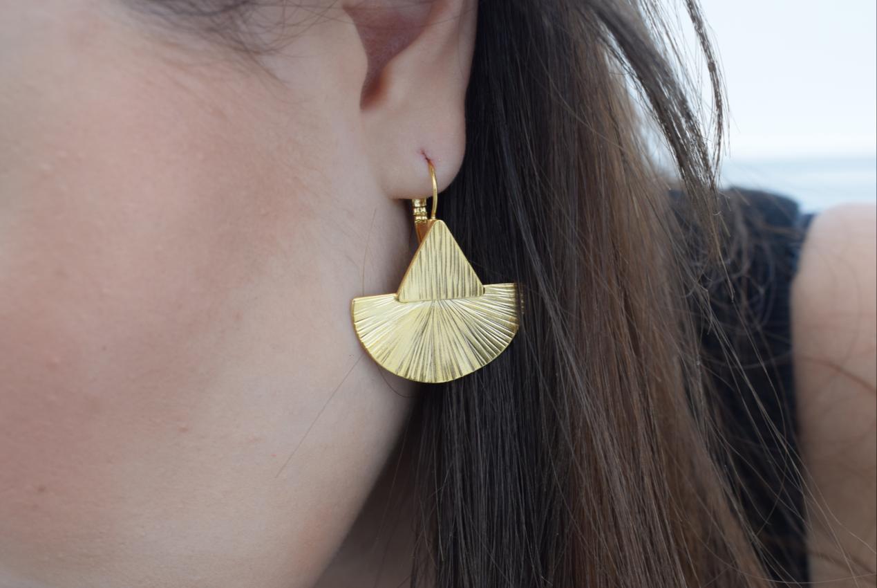 Dory Earrings, handmade Greek hammered jewelry available in gold and silver plated.