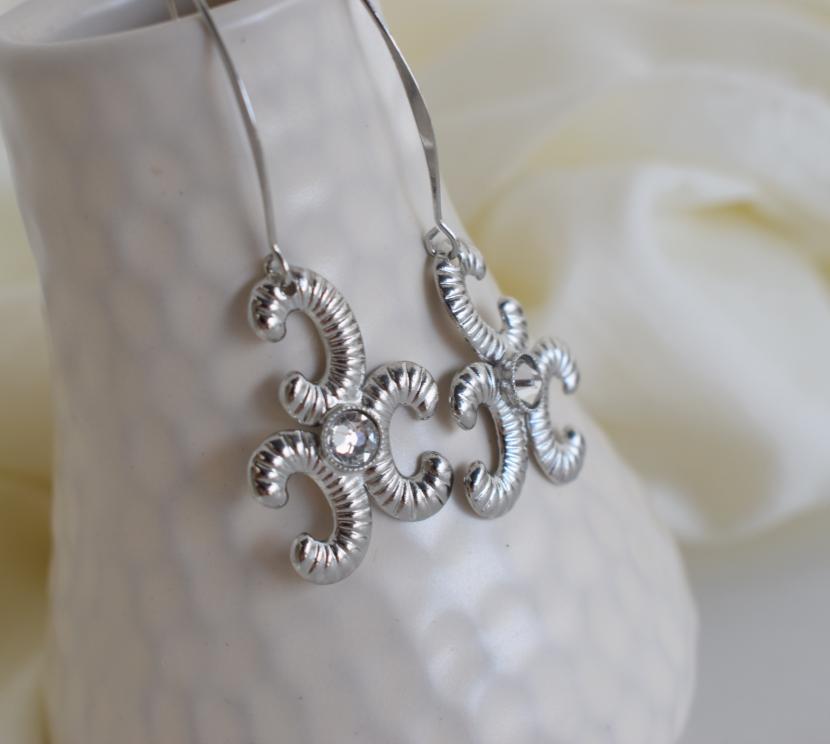 Ikaria earrings with Swarovski crystal, handmade Greek hammered jewelry, available in 18K gold or silver plated.