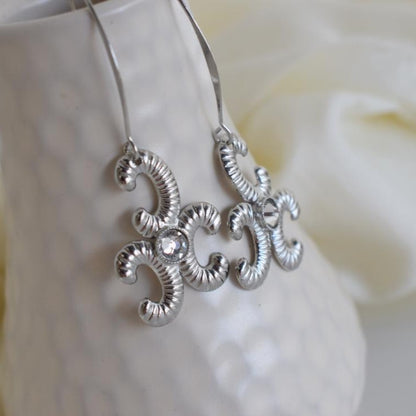 Ikaria earrings with crystal, handmade Greek hammered jewelry, available in 18K gold or silver plated.