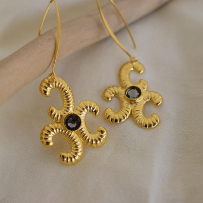 Ikaria earrings with crystal, handmade Greek hammered jewelry, available in 18K gold or silver plated.