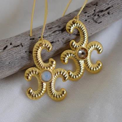 Ikaria earrings with crystal, handmade Greek hammered jewelry, available in 18K gold or silver plated.
