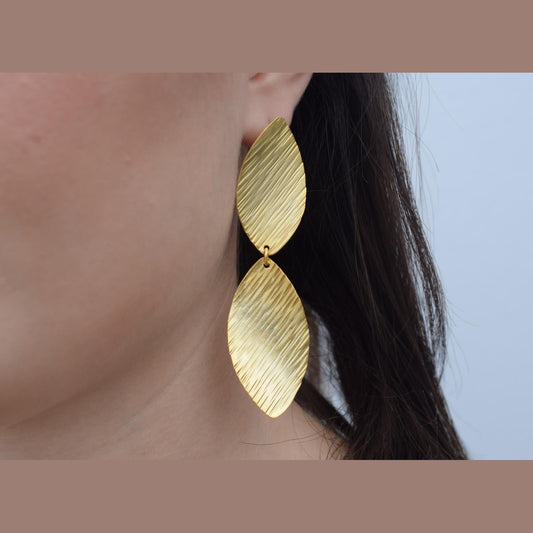 Noufaro Earrings, handmade Greek hammered jewelry available in gold and silver plated.