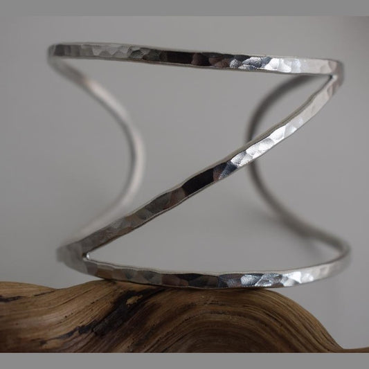 Oceanis bracelet – Greek hammered jewelry – 18K gold or silver plated, also available in rose gold, hammered wave cuff design