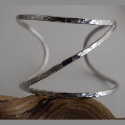 Oceanis bracelet – Greek hammered jewelry – 18K gold or silver plated, also available in rose gold, hammered wave cuff design