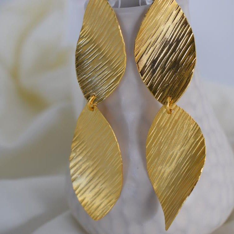Noufaro Earrings, handmade Greek hammered jewelry available in gold and silver plated.