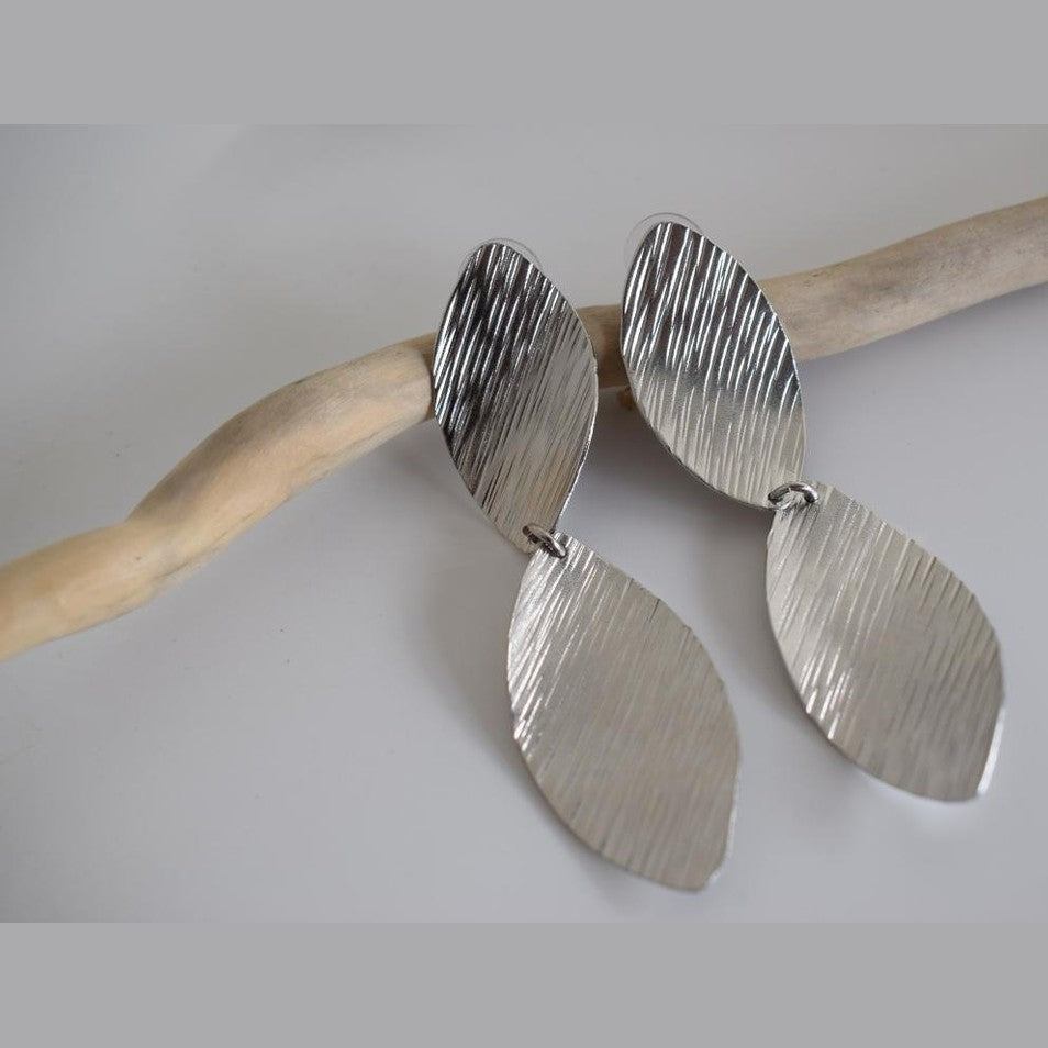 Noufaro Earrings, handmade Greek hammered jewelry available in gold and silver plated.