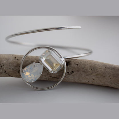 Okeanos bracelet – Greek hammered jewelry – 18K gold or silver plated with Swarovski crystals, spiral cuff inspired by ocean waves
