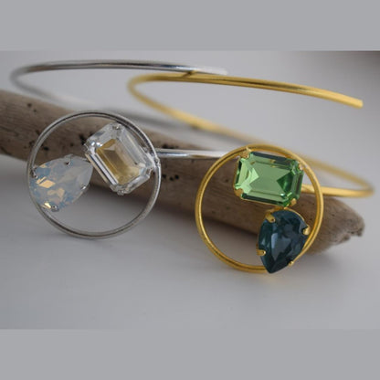 Okeanos bracelet – Greek hammered jewelry – 18K gold or silver plated with Swarovski crystals, spiral cuff inspired by ocean waves
