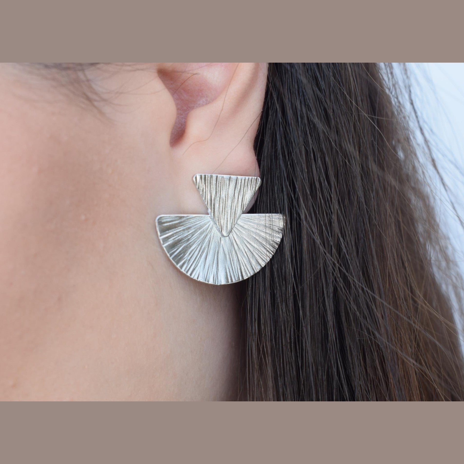 Orpheia Earrings, handmade Greek hammered jewelry available in gold and silver plated.