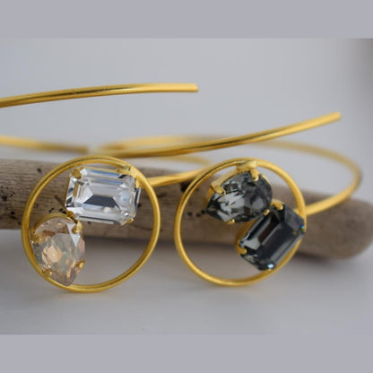 Okeanos bracelet – Greek hammered jewelry – 18K gold or silver plated with Swarovski crystals, spiral cuff inspired by ocean waves