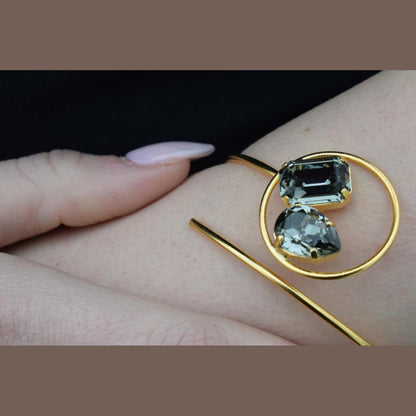 Okeanos bracelet – Greek hammered jewelry – 18K gold or silver plated with Swarovski crystals, spiral cuff inspired by ocean waves