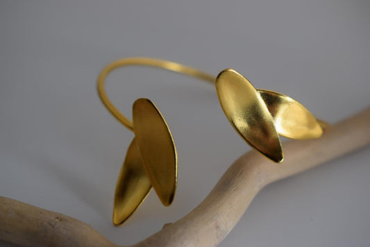 Elaia bracelet – Greek hammered jewelry – 18K gold or silver plated, also available in rose gold, hammered olive leaf design