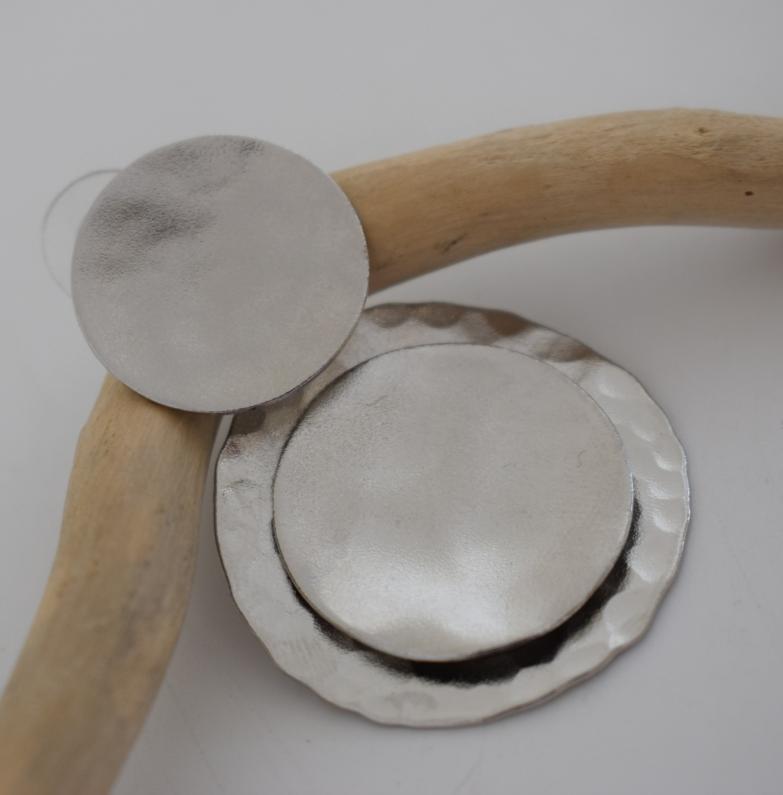 Mycenae 2 layered circle earrings, handmade Greek hammered jewelry, available in gold or silver plated.