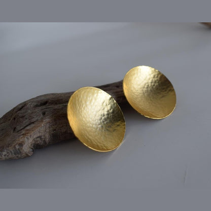 Selini 1 hammered dome earrings, handmade Greek hammered jewelry, available in gold or silver plated.