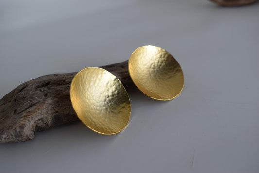 Selini 1 hammered dome earrings, handmade Greek hammered jewelry, available in gold or silver plated.