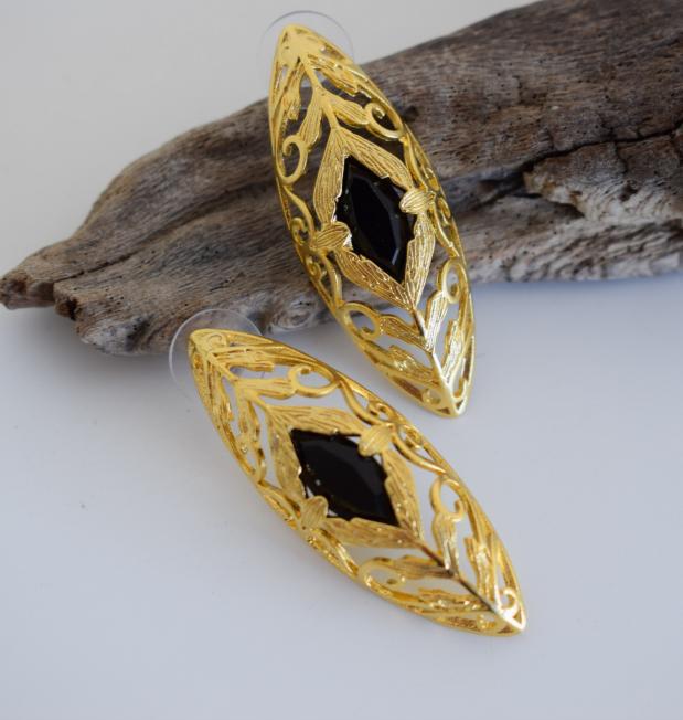 Kassia filigree earrings with Swarovski crystal, handmade Greek hammered jewelry, available in gold or silver plated.