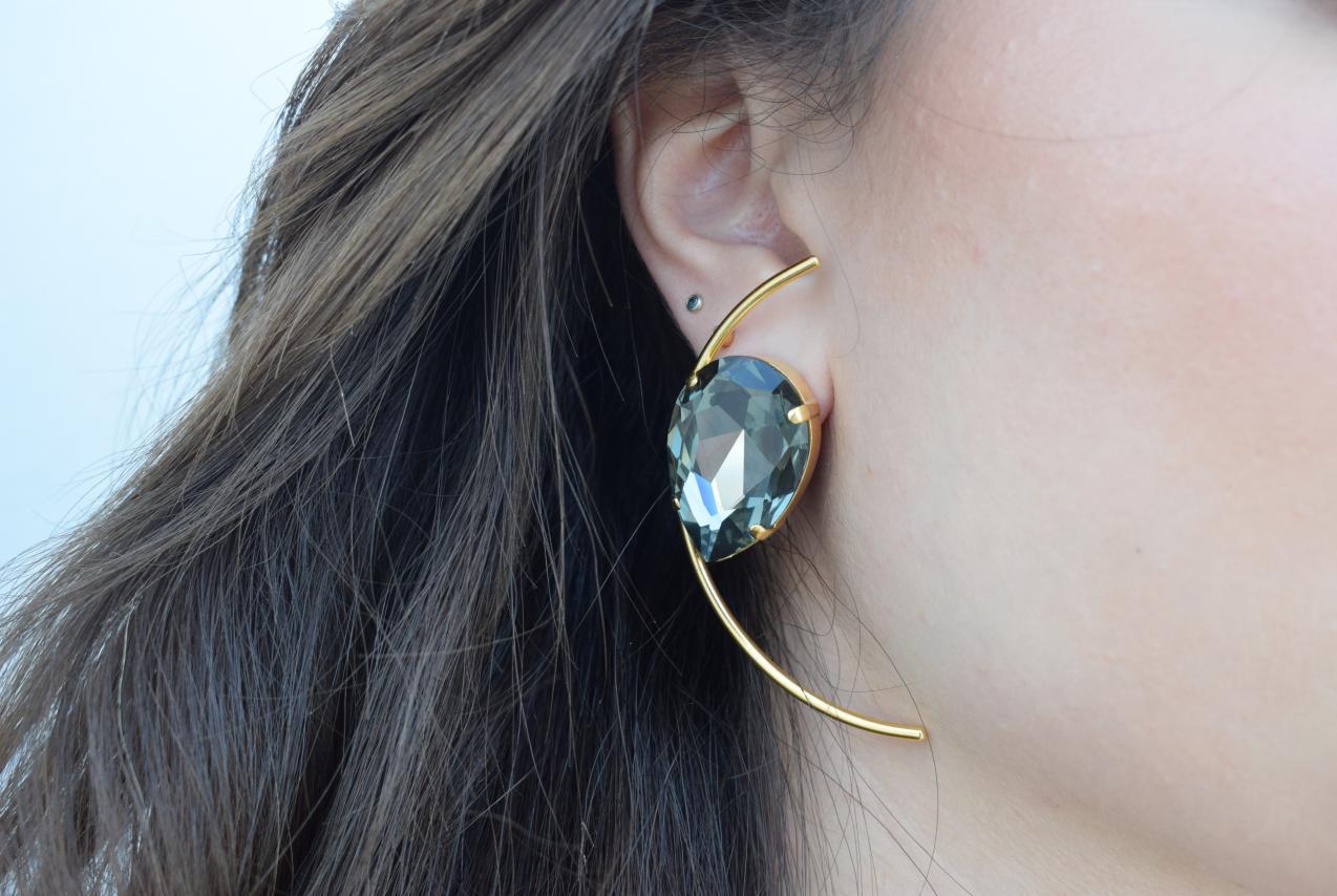 Aigle earrings in handmade Greek hammered jewelry with crystals, available in 18K gold plated and 18K silver plated.