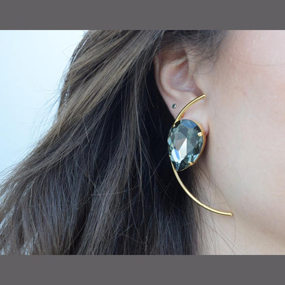 Aigle earrings in handmade Greek hammered jewelry with crystals, available in 18K gold plated and 18K silver plated.